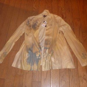 Woman's Cardigan Style Knit Top w/ Watercolor Design